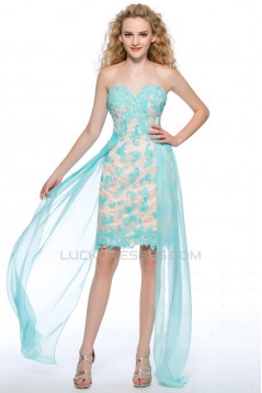 High Low Sweetheart Beaded Lace Applique Blue Prom Evening Cocktail Homecoming Party Dresses ED010629