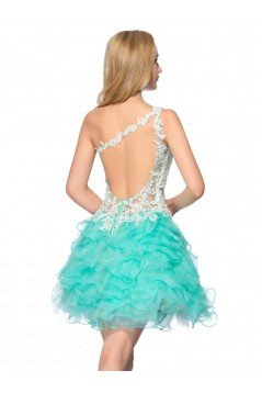 One-Shoulder Lace Appliques White Blue Beaded Prom Evening Cocktail Homecoming Party Dresses ED010637