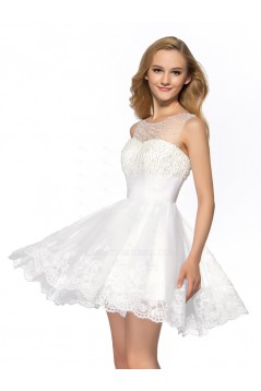 A-Line Short Beaded White Prom Evening Cocktail Homecoming Party Dresses ED010640