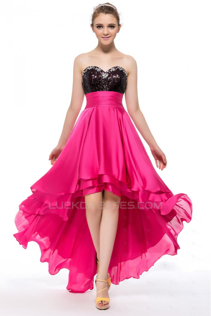 High Low Sweetheart Sequin Beaded Chiffon Prom Evening Formal Party Dresses ED010649