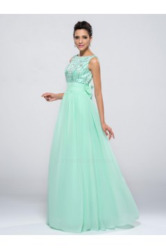A-Line Beaded Bowknot Long Chiffon Prom Evening Formal Party Dresses ED010651