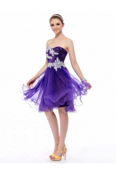 A-Line Strapless Short Purple Sequin Prom Evening Formal Party Dresses ED010652