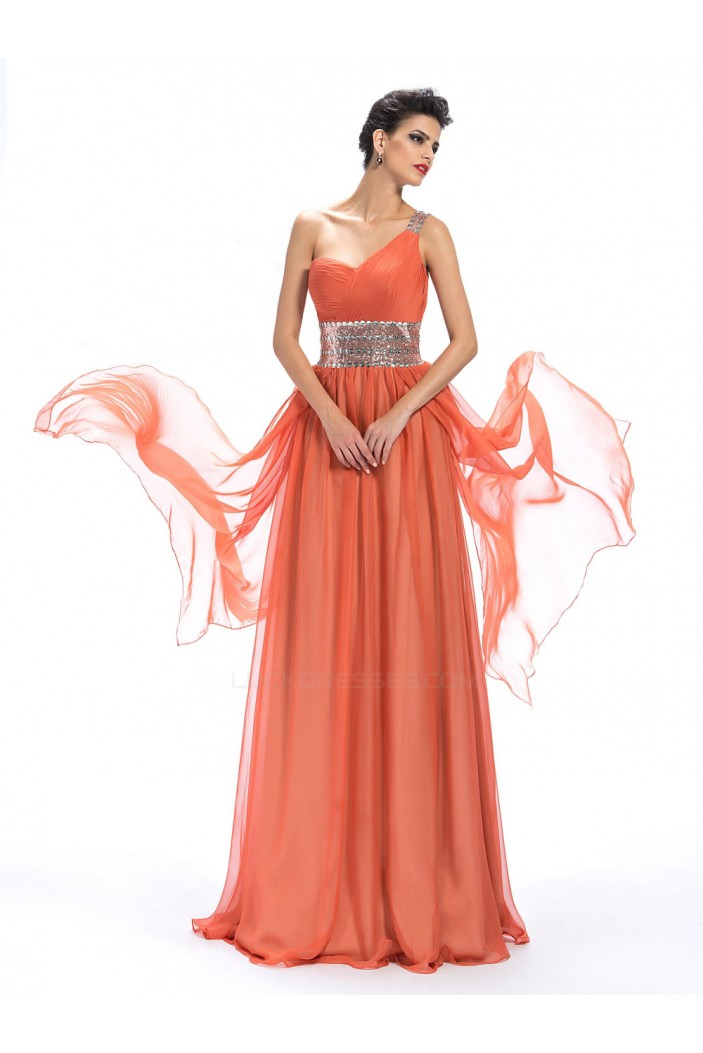 A-Line One-Shoulder Beaded Sequin Long Chiffon Prom Evening Formal Party Dresses ED010657