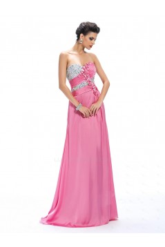 A-Line Sweetheart Beaded Long Pink Prom Evening Formal Party Dresses ED010659
