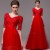 A-Line Half Sleeve V-Neck Beaded Long Red Prom Evening Formal Party Dresses ED010662