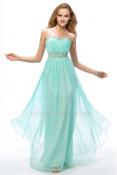 A-Line Strapless Beaded Long Chiffon Prom Evening Formal Party Dresses ED010666