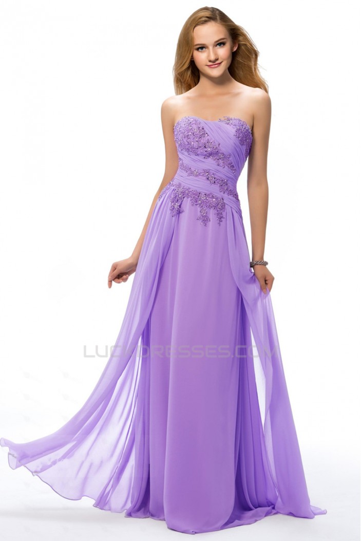 Elegant A-Line Strapless Beaded Applique Long Prom Evening Formal Party Dresses ED010668