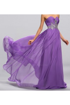 A-Line Sweetheart Beaded Long Purple Chiffon Prom Evening Formal Party Dresses ED010680