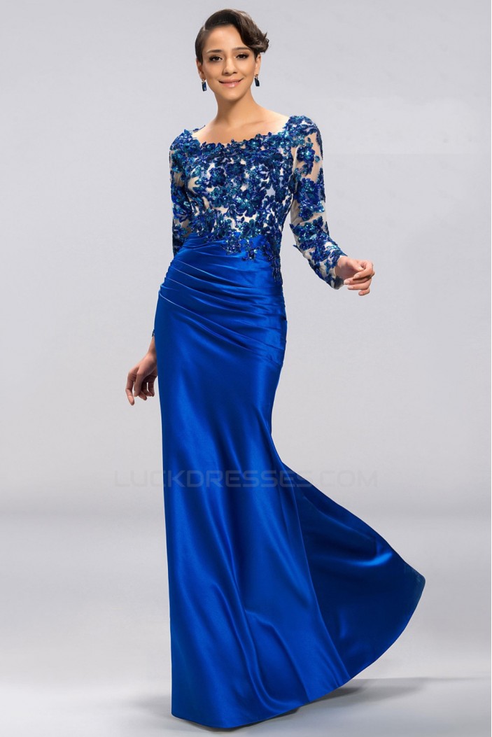 Trumpet/Mermaid Long Sleeves Long Blue Prom Evening Formal Party Dresses ED010685