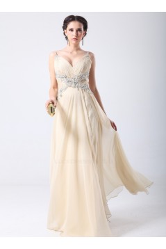 A-Line Spaghetti Strap Beaded Long Chiffon Prom Evening Formal Party Dresses ED010701