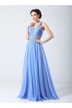 A-Line V-Neck Beaded Long Chiffon Prom Evening Formal Party Dresses ED010704