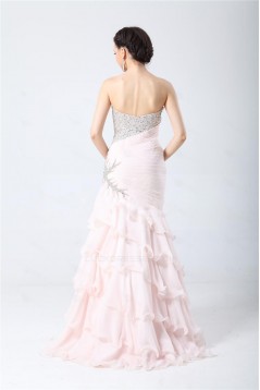 Trumpet/Mermaid Sweetheart Beaded Long Pink Prom Evening Formal Party Dresses ED010705