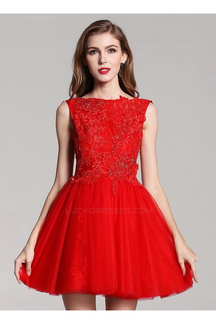 A-Line Short Beaded Red Prom Evening Formal Party Dresses ED010710
