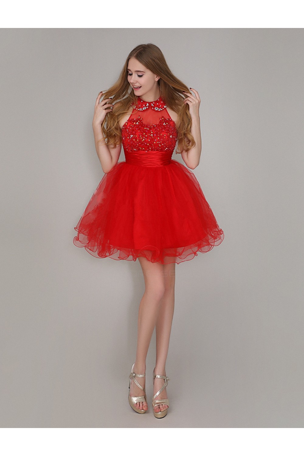 Short Mini Red Beaded Prom Evening Formal Party Dresses Ed010712