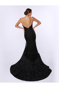 Trumpet/Mermaid Long Black Prom Evening Formal Party Dresses ED010714