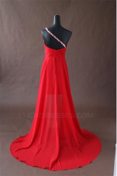 High Low One-Shoulder Beaded Red Chiffon Prom Evening Formal Party Dresses ED010770