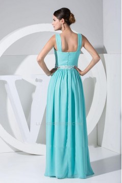 A-Line Straps Sleeveless Long Blue Chiffon Prom Evening Dresses ED010776