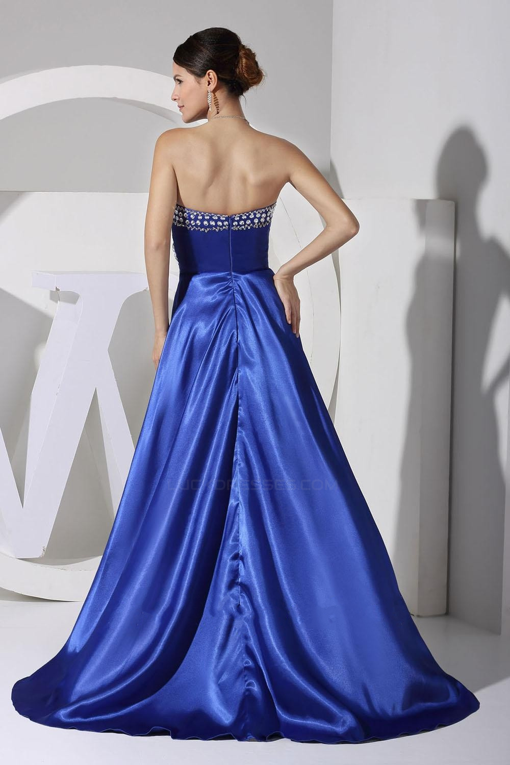 High Low Sweetheart Beaded Blue Prom Evening Dresses Ed010779