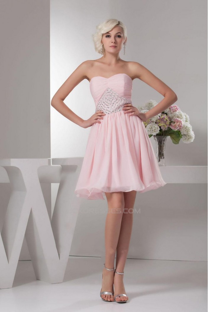 A-Line Sweetheart Short Pink Beaded Cocktail Homecoming Prom Evening Dresses ED010780