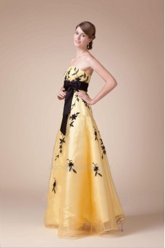 A-Line Strapless Black Yellow Long Prom Evening Dresses ED010799
