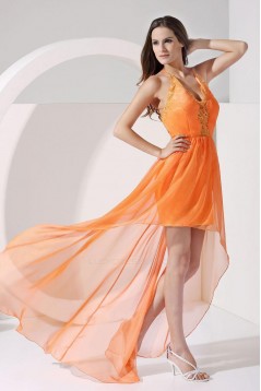 High Low V-Neck Lace and Chiffon Prom Evening Dresses ED010807