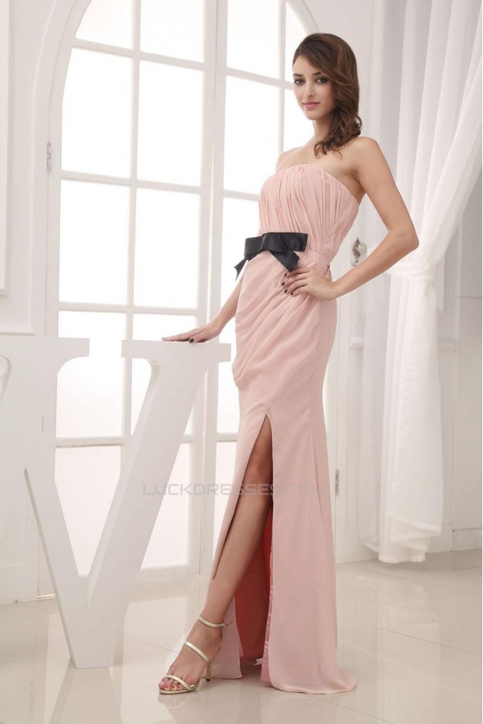Sheath Strapless Split-Front Long Chiffon Prom Evening Dresses ED010808