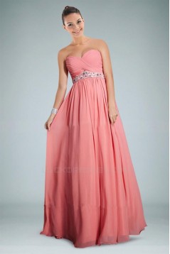 A-Line Sweetheart Beaded Long Pink Chiffon Prom Evening Dresses ED010812