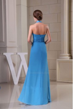 A-Line Halter Long Blue Chiffon Prom Evening Bridesmaid Dresses ED010819