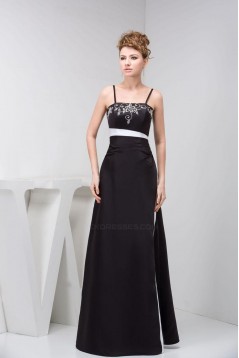 A-Line Spaghetti Strap Long Black Prom Evening Dresses ED010823