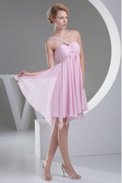 Empire One-Shoulder Short Pink Chiffon Prom Evening Dresses ED010824