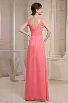 A-Line Beaded Straps Sleeveless Long Chiffon Prom Evening Dresses ED010845