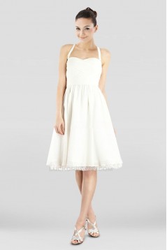 A-Line Halter Short White Chiffon Prom Evening Dresses ED010846