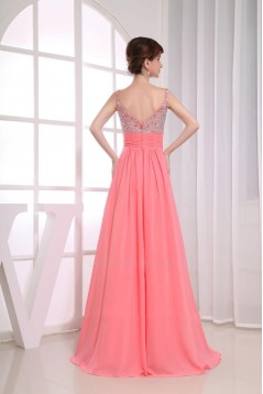 A-Line Beaded Straps Long Chiffon Prom Evening Formal Dresses ED010855