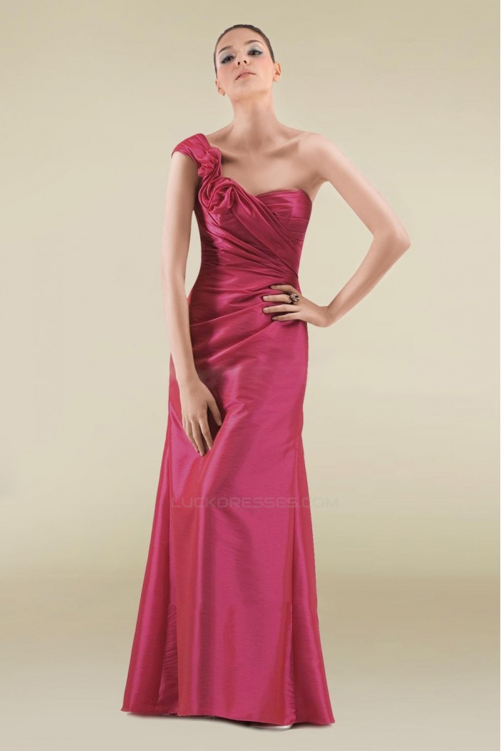 A-Line One-Shoulder Taffeta Long Prom Evening Formal Dresses ED010884