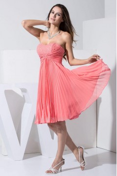 A-Line Strapless Beaded Pleated Short Chiffon Prom Evening Formal Dresses ED010906