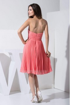 A-Line Strapless Beaded Pleated Short Chiffon Prom Evening Formal Dresses ED010906