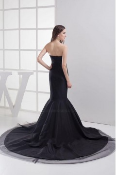 Trumpet/Mermaid Sweetheart Sweep Train Black Long Prom Evening Formal Dresses ED010912