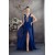 Sheath V-Neck Beaded Blue Long Chiffon Prom Evening Formal Dresses ED010931