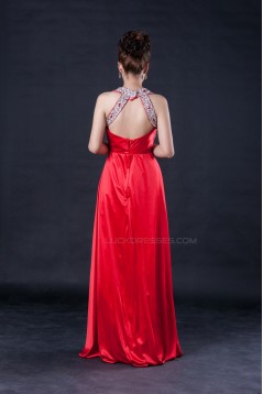 A-Line Beaded Long Red Prom Evening Formal Dresses ED010951