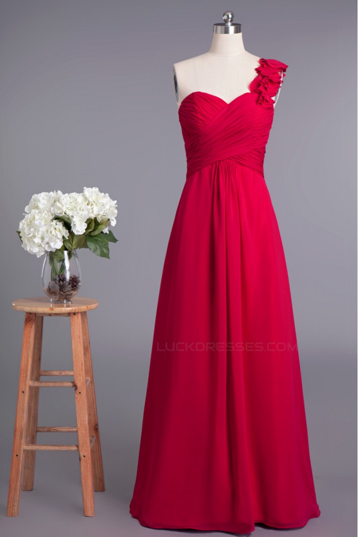 A-Line One-Shoulder Long Chiffon Prom Evening Formal Dresses Bridesmaid Dresses ED010957