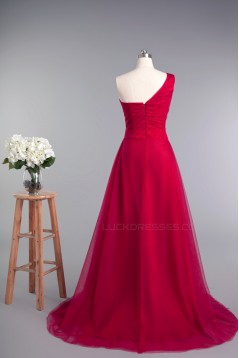 A-Line One-Shoulder Long Tulle Prom Evening Formal Dresses ED010964
