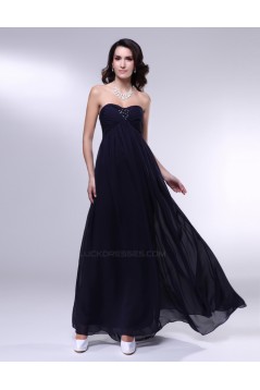 Empire Strapless Beaded Navy Blue Long Chiffon Prom Evening Formal Dresses Maternity Dresses ED010971