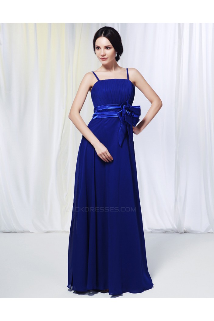 A-Line Spaghetti Strap Long Blue Chiffon Prom Evening Formal Dresses Bridesmaid Dresses ED010978