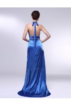 A-Line Halter Beaded Long Blue Prom Evening Formal Dresses ED010981