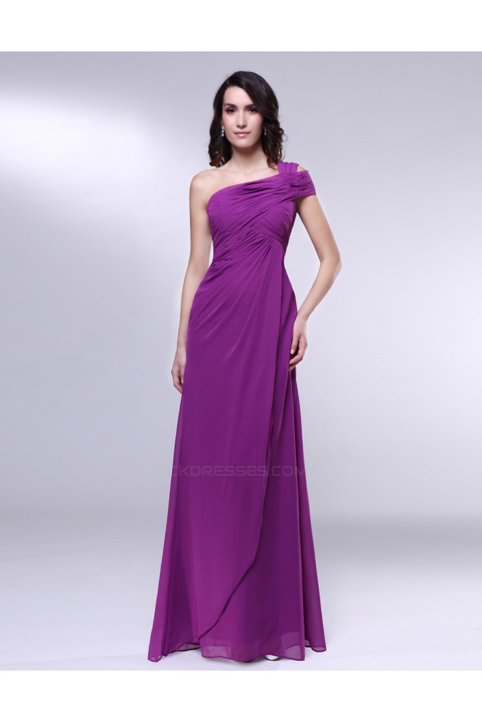 A-Line One-Shoulder Long Purple Chiffon Prom Evening Formal Dresses ED010989