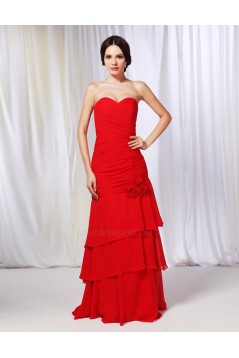 A-Line Sweetheart Long Red Chiffon Prom Evening Formal Dresses ED010992