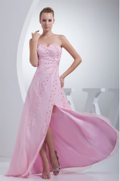 A-Line Chiffon Beading Sleeveless Long Pink Prom/Formal Evening Dresses 02020008