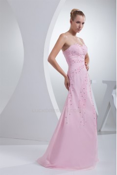 A-Line Chiffon Beading Sleeveless Long Pink Prom/Formal Evening Dresses 02020008