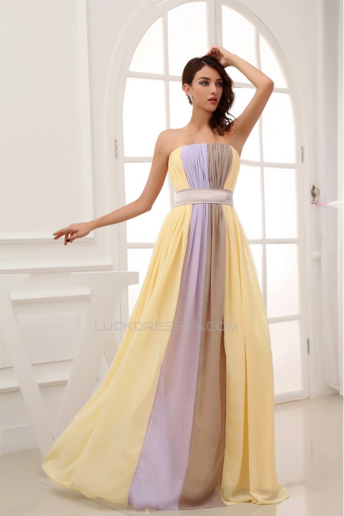 A-Line Chiffon Strapless Long Prom/Formal Evening Dresses 02020013