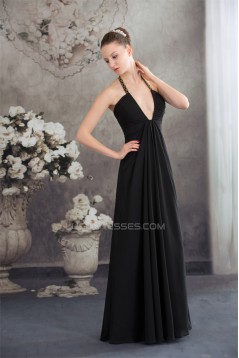A-Line Floor-Length Halter Beading Chiffon Long Black Prom/Formal Evening Dresses 02020017